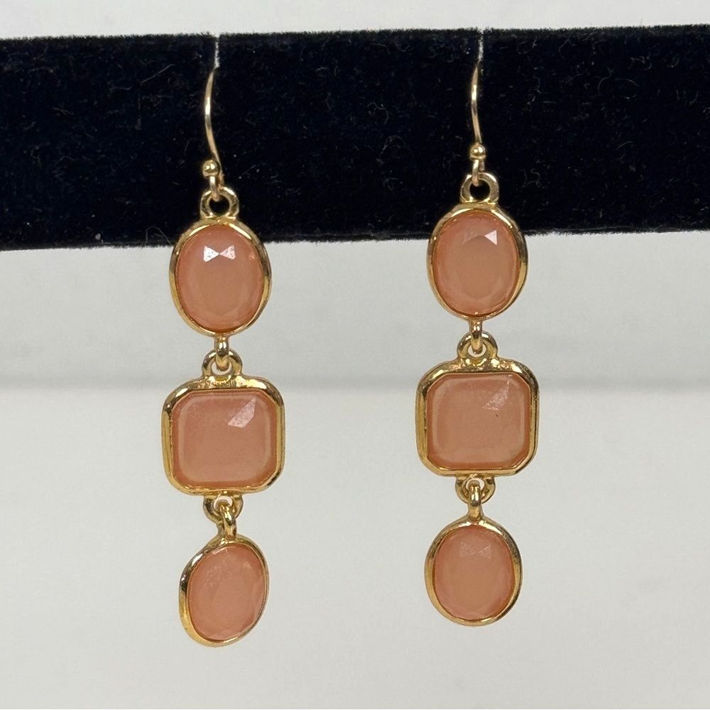 Coral Rhinestone Gold Tone Dangle Earrings